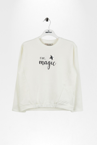 MAGIC BASKILI KIZ SWEAT EKRU - 9 Yaş