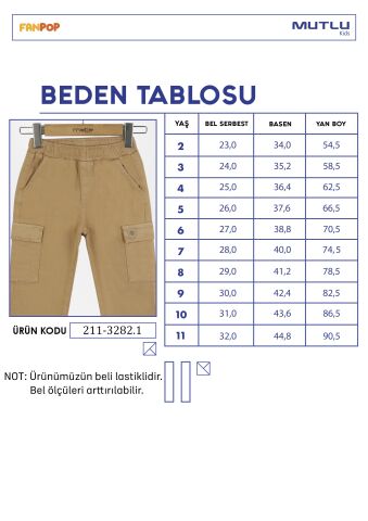 Kargo Cepli Erkek Gabardin Pantolon Bej - 9 Yaş
