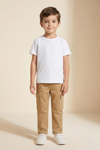 Kargo Cepli Erkek Gabardin Pantolon Bej - 8 Yaş