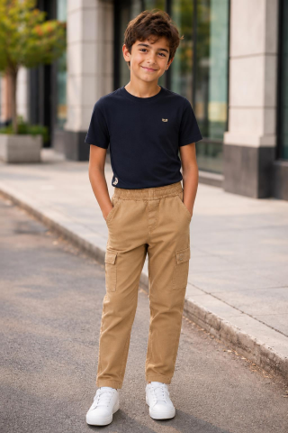 Kargo Cepli Erkek Gabardin Pantolon Bej - 8 Yaş