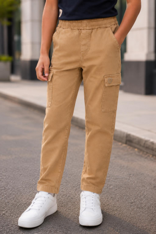 Kargo Cepli Erkek Gabardin Pantolon Bej - 8 Yaş