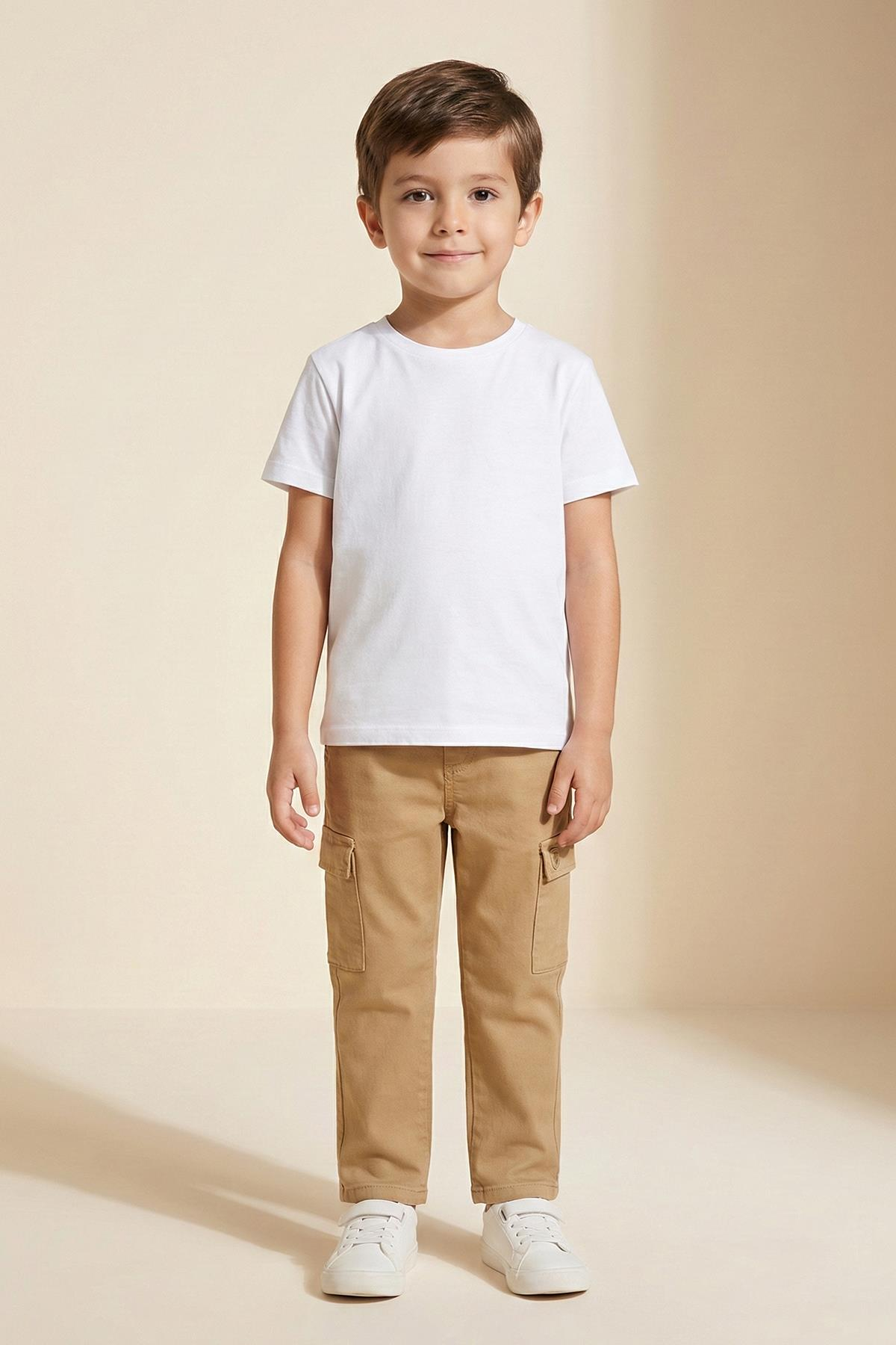 Kargo Cepli Erkek Gabardin Pantolon Bej - 9 Yaş