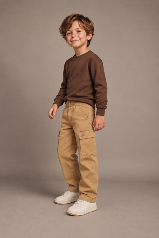 Kargo Cepli Erkek Gabardin Pantolon Bej - 9 Yaş