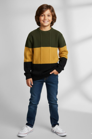 Mutlu Kids Renk Bloklu Erkek Çocuk Kazak Bordo - 3-4 Yaş