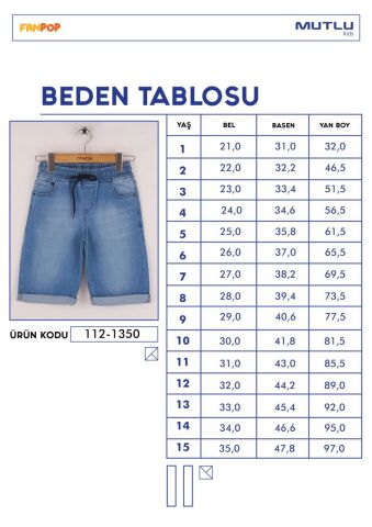 Mutlu Kids Beli Lastikli Erkek Çocuk Kot Kapri Şort Füme - 4 Yaş