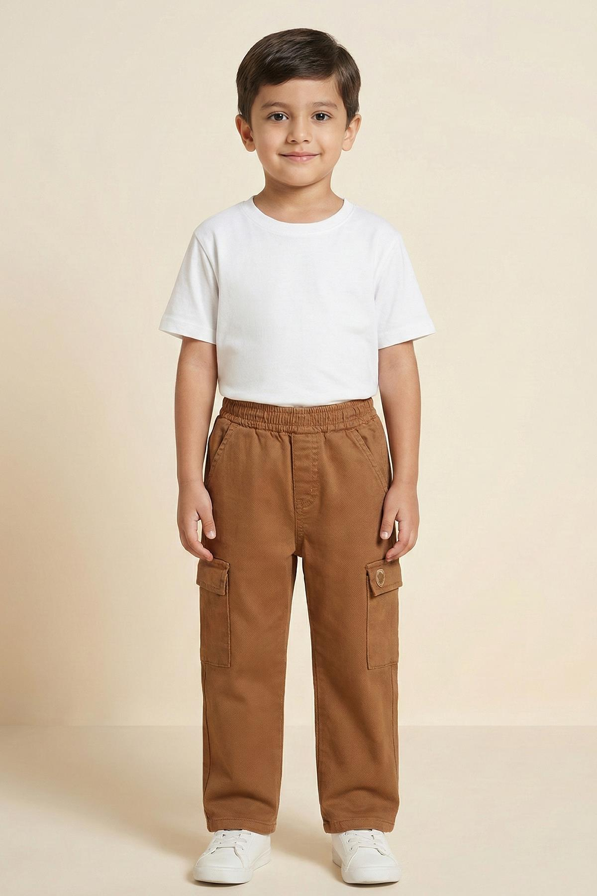 Kargo Cepli Erkek Gabardin Pantolon KAHVE - 6 Yaş