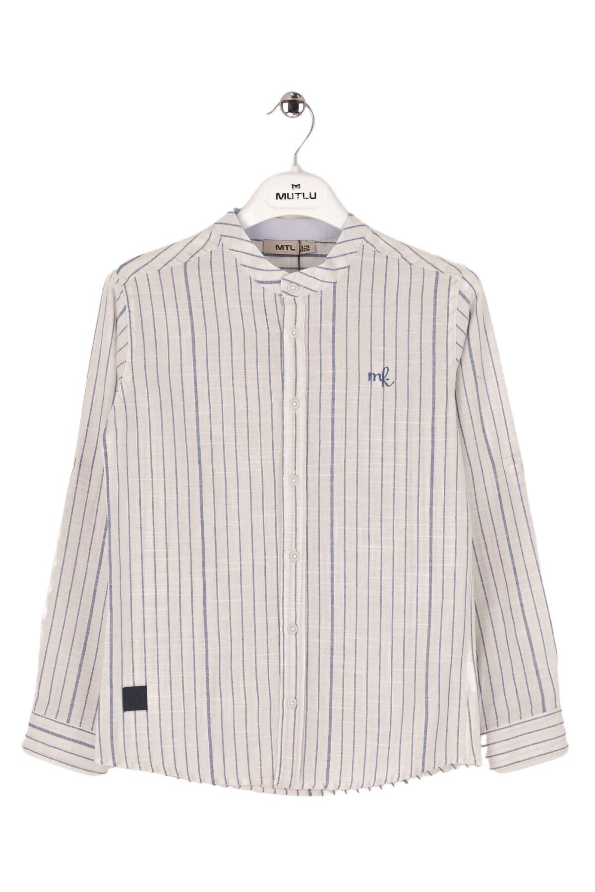 Mutlu Kids Hakim Yaka Çizgili Erkek Çocuk Gömlek İndigo - 5 Yaş