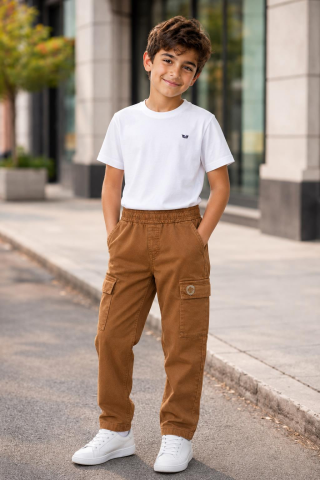 Kargo Cepli Erkek Gabardin Pantolon KAHVE - 9 Yaş