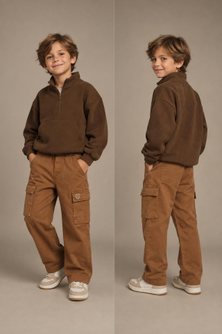 Kargo Cepli Erkek Gabardin Pantolon KAHVE - 9 Yaş