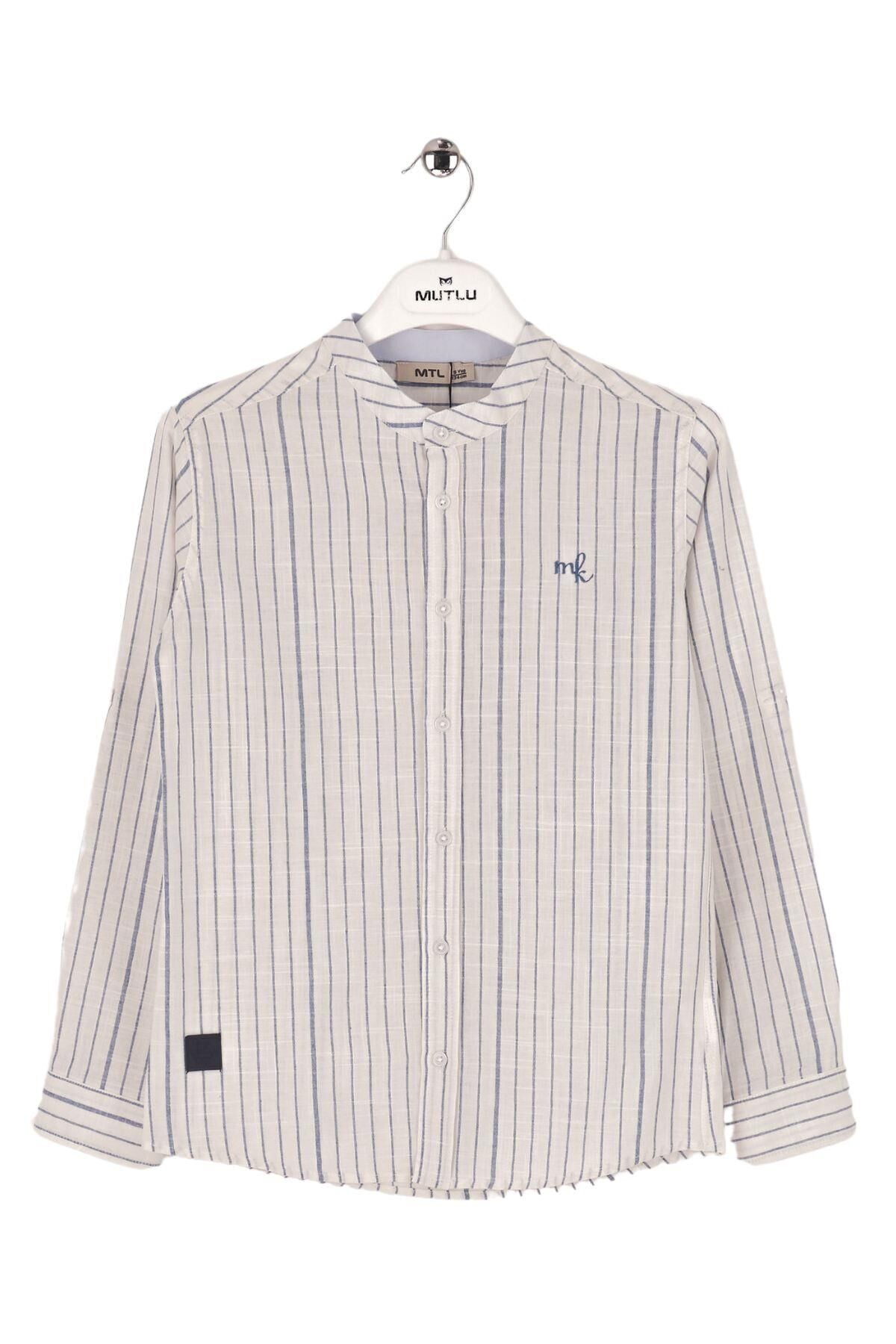 Mutlu Kids Hakim Yaka Çizgili Erkek Çocuk Gömlek İndigo - 6 Yaş