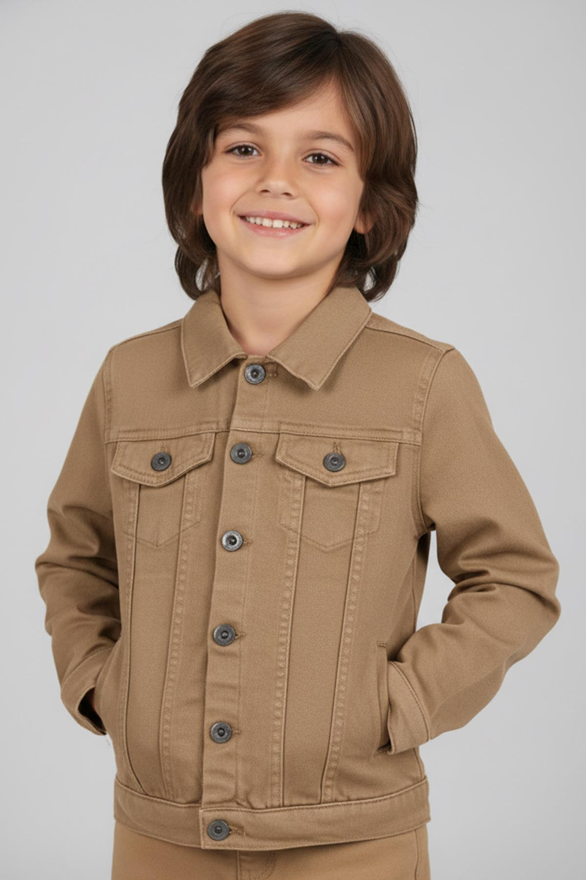 Mutlu Kids Erkek Çocuk Denim Ceket CAMEL - 10 Yaş