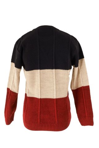 Mutlu Kids Renk Bloklu Erkek Çocuk Kazak Bordo - 3-4 Yaş