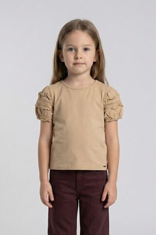 Fırfır Detaylı Lastikli Kısa Kol Kız Çocuk Tişört TAŞ - 9 Yaş