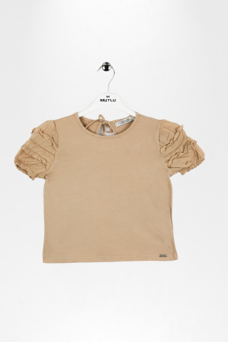 Fırfır Detaylı Lastikli Kısa Kol Kız Çocuk Tişört TAŞ - 9 Yaş