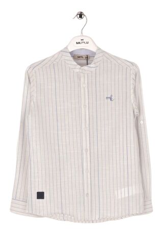 Mutlu Kids Hakim Yaka Çizgili Erkek Çocuk Gömlek Mavi - 13 Yaş