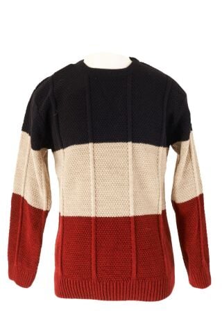 Mutlu Kids Renk Bloklu Erkek Çocuk Kazak Bordo - 9-10 Yaş