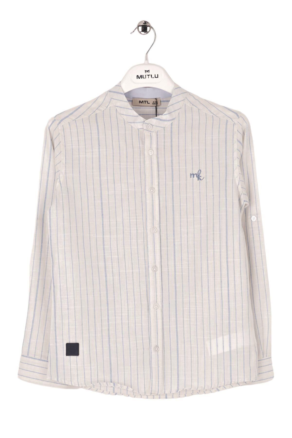 Mutlu Kids Hakim Yaka Çizgili Erkek Çocuk Gömlek Mavi - 14 Yaş