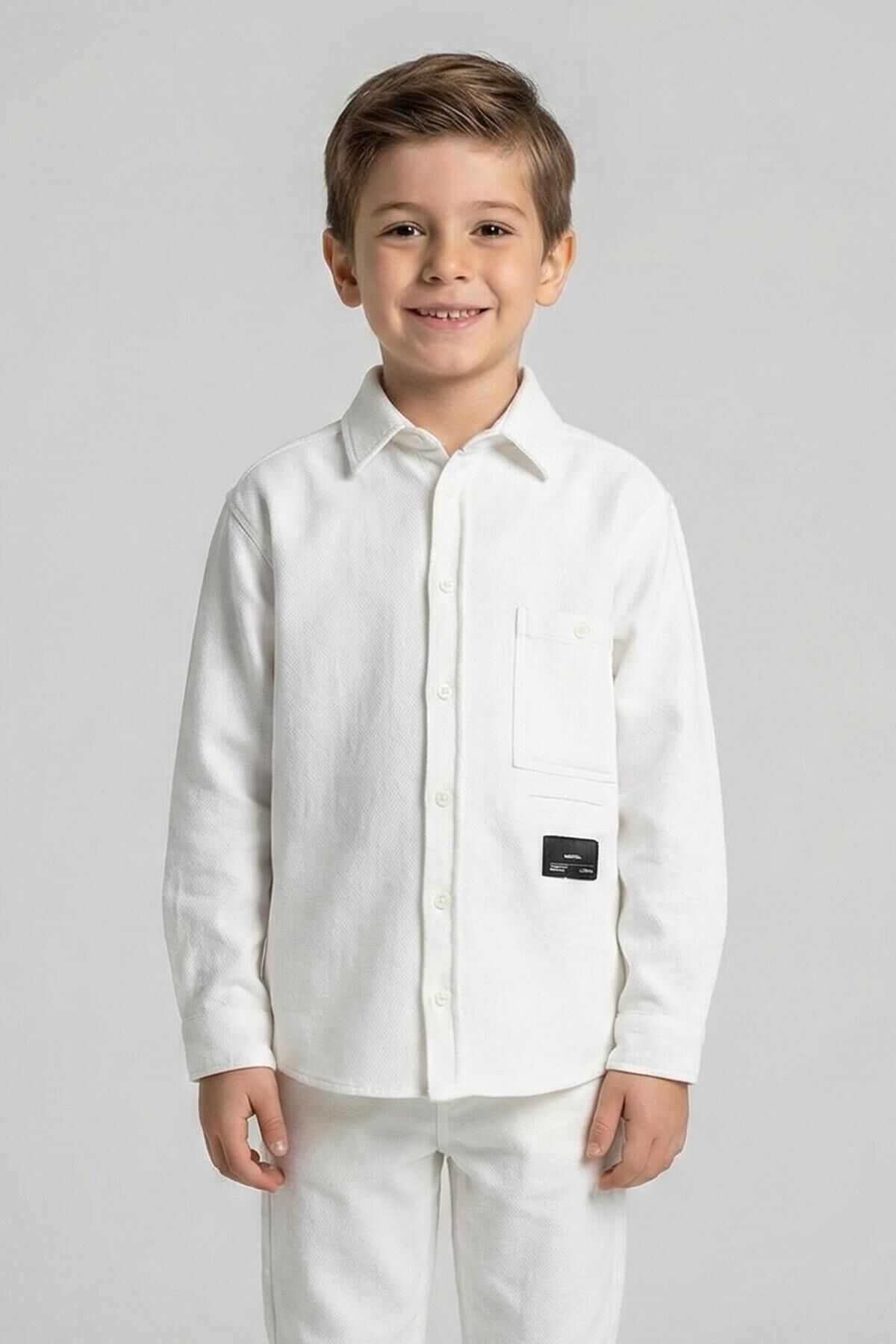 Armürlü Erkek Gömlek Beyaz - 9 Yaş