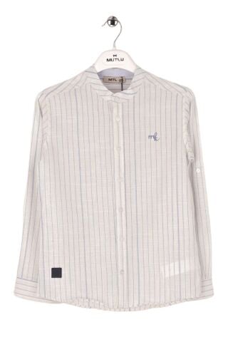 Mutlu Kids Hakim Yaka Çizgili Erkek Çocuk Gömlek Mavi - 2 Yaş