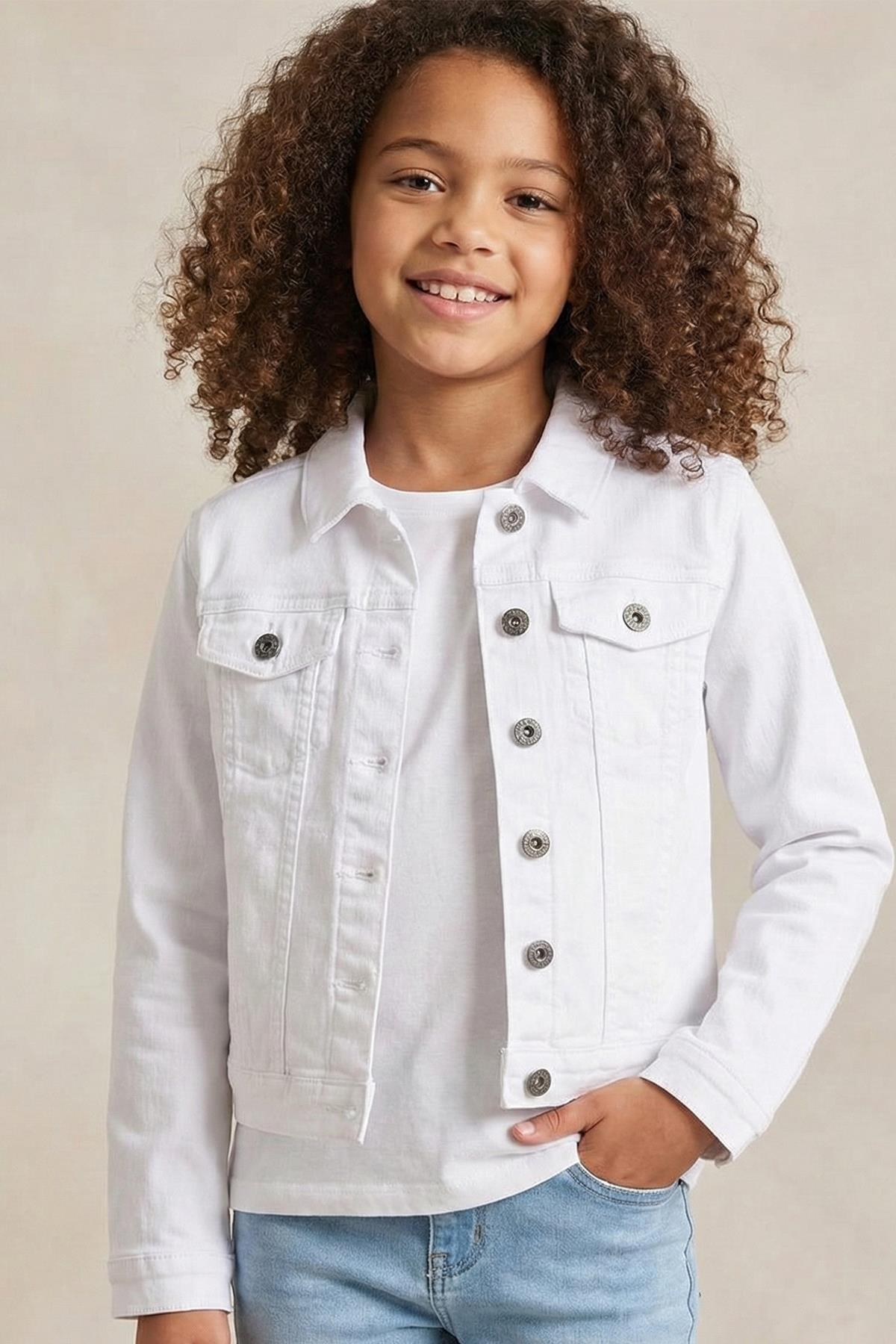 Mutlu Kids Kız Çocuk Denim Ceket Beyaz - 3 Yaş