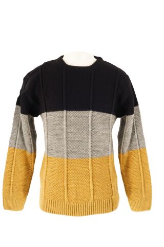 Mutlu Kids Renk Bloklu Erkek Çocuk Kazak Hardal - 9-10 Yaş