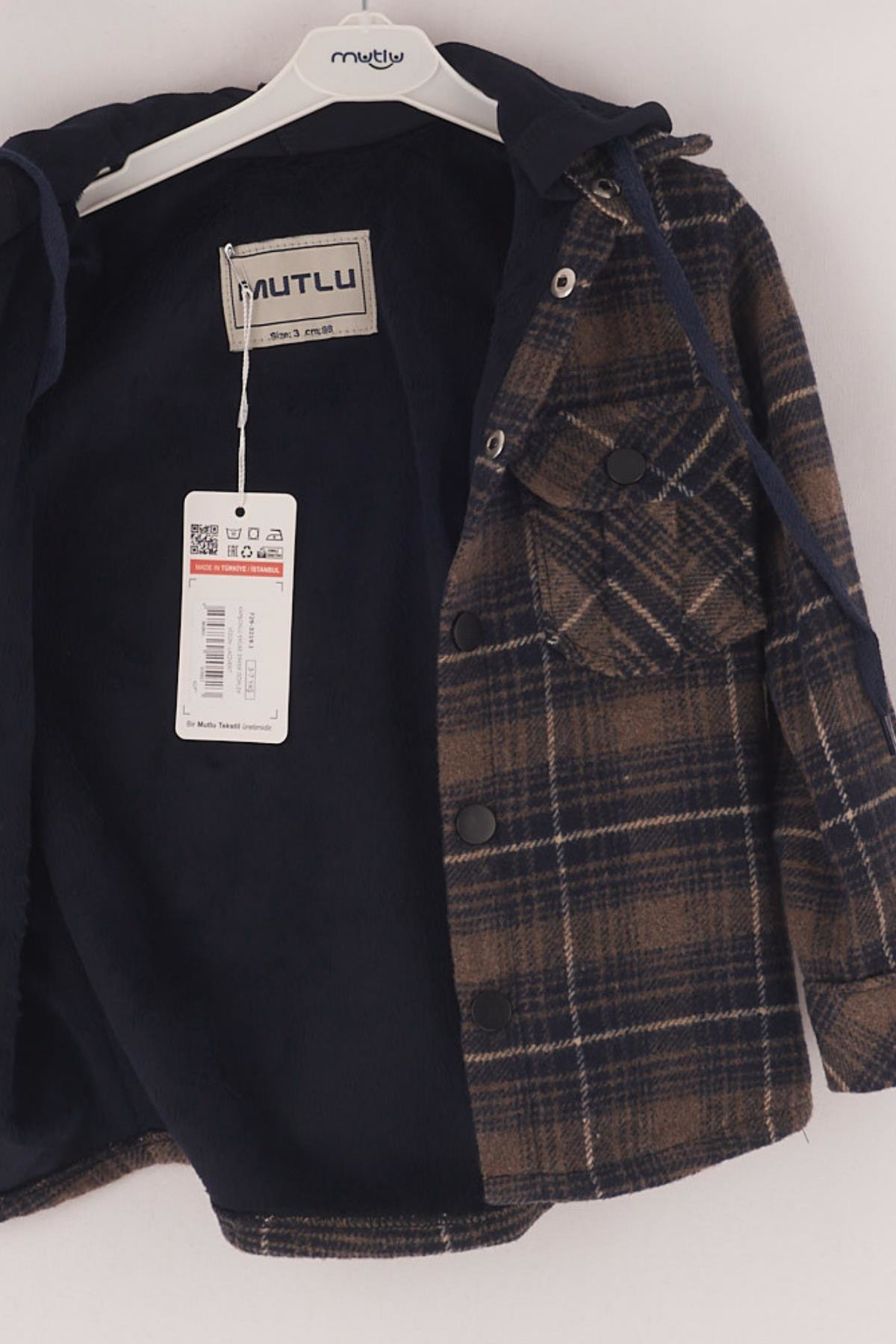 Mutlu Kids Kapüşonlu Kürk Astarlı Ekoseli Kalın Erkek Çocuk Gömlek