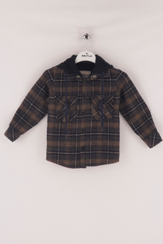 Mutlu Kids Kapüşonlu Kürk Astarlı Ekoseli Kalın Erkek Çocuk Gömlek