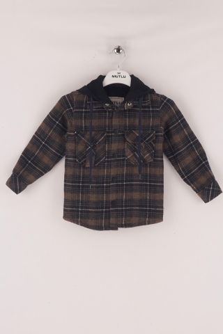 Mutlu Kids Kapüşonlu Kürk Astarlı Ekoseli Kalın Erkek Çocuk Gömlek