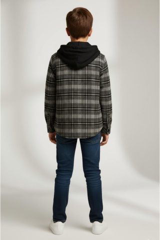 Mutlu Kids Kapüşonlu Kürk Astarlı Ekoseli Kalın Erkek Çocuk Gömlek Lacivert - 5 Yaş