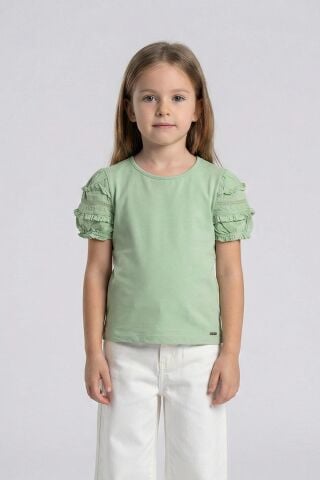 Fırfır Detaylı Lastikli Kısa Kol Kız Çocuk Tişört ÇAĞLA - 9 Yaş