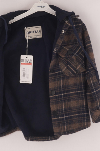 Mutlu Kids Kapüşonlu Kürk Astarlı Ekoseli Kalın Erkek Çocuk Gömlek Lacivert - 3 Yaş