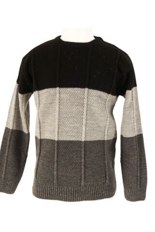 Mutlu Kids Renk Bloklu Erkek Çocuk Kazak Gri - 9-10 Yaş