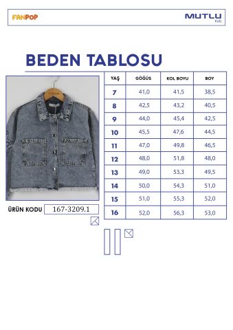 Aplikeli Kız Kot Ceket ORTA MAVİ KAR - 8 Yaş