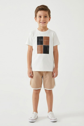 Baskılı Kısa Kol Tişört ve Şort 2’li Erkek Çocuk Takımı Siyah - 8 Yaş