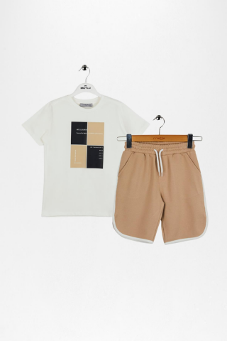 Baskılı Kısa Kol Tişört ve Şort 2’li Erkek Çocuk Takımı Siyah - 8 Yaş