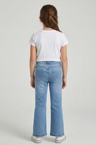 İspanyol Paça kız Kot Pantolon ORTA MAVİ - 9 Yaş