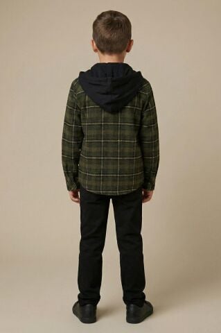 Mutlu Kids Kapüşonlu Kürk Astarlı Ekoseli Kalın Erkek Çocuk Gömlek Haki - 4 Yaş