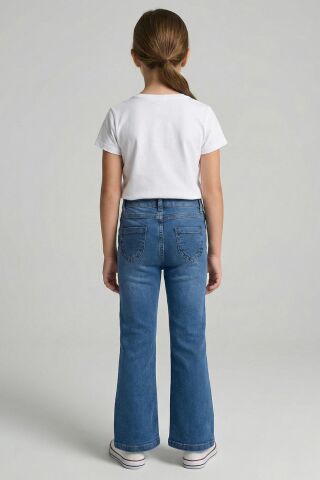 İspanyol Paça kız Kot Pantolon ORTA MAVİ - 9 Yaş