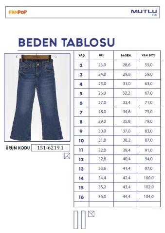 İspanyol Paça kız Kot Pantolon ORTA MAVİ - 9 Yaş