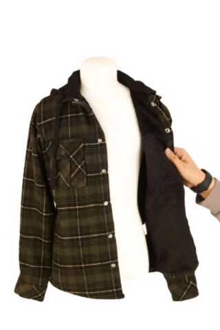 Mutlu Kids Kapüşonlu Kürk Astarlı Ekoseli Kalın Erkek Çocuk Gömlek Haki - 9 Yaş