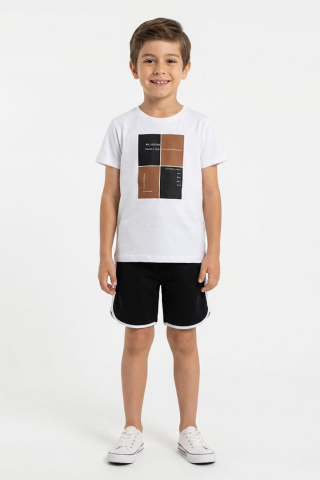 Baskılı Kısa Kol Tişört ve Şort 2’li Erkek Çocuk Takımı Siyah - 8 Yaş
