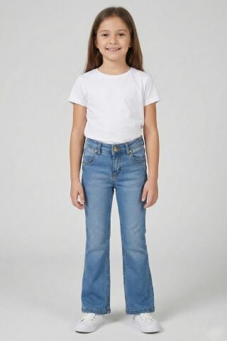 İspanyol Paça kız Kot Pantolon Açık Mavi - 9 Yaş