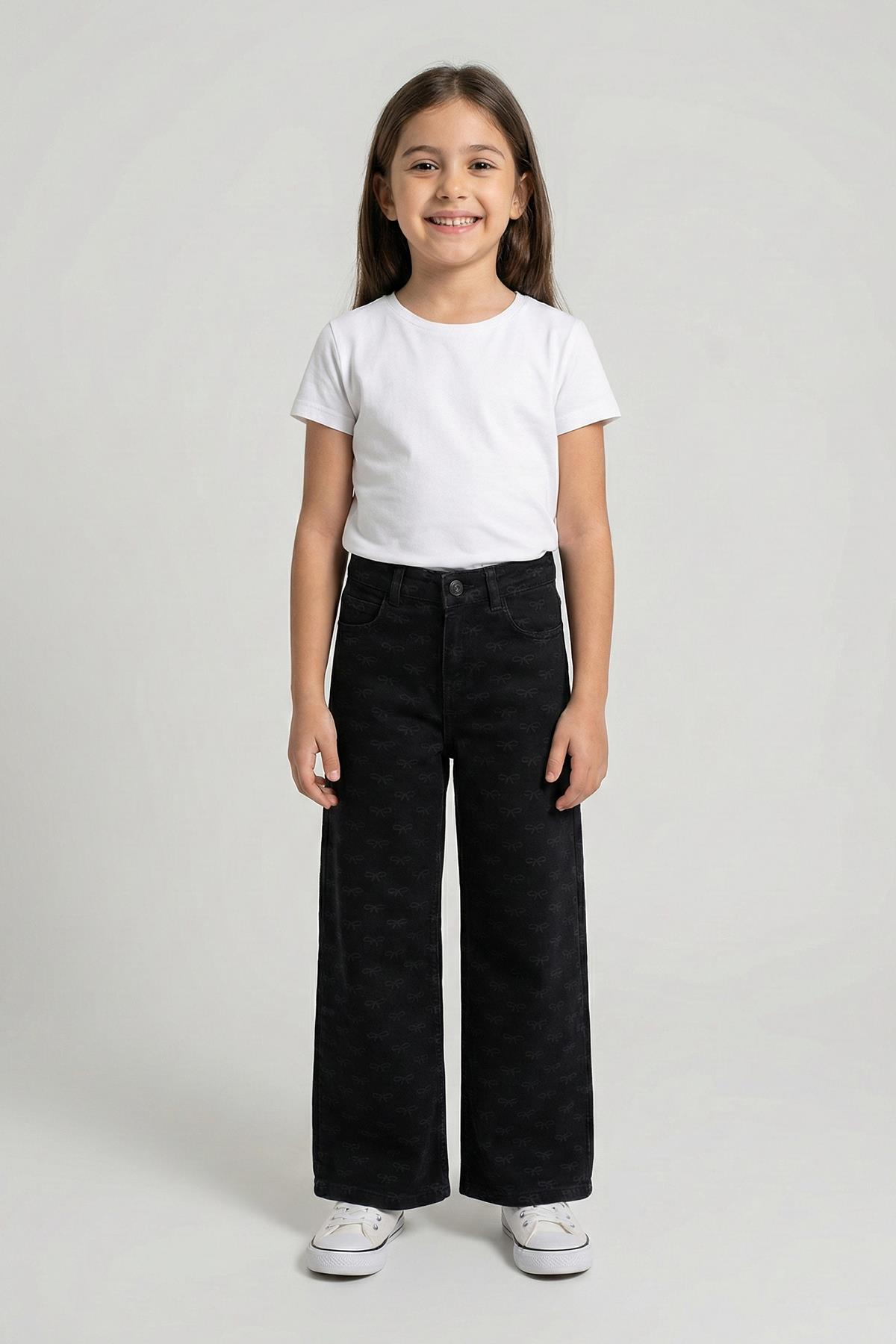 Fiyonk Lazerli Kız Kot Pantolon 11 Yaş