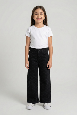 Fiyonk Lazerli Kız Kot Pantolon Siyah - 11 Yaş