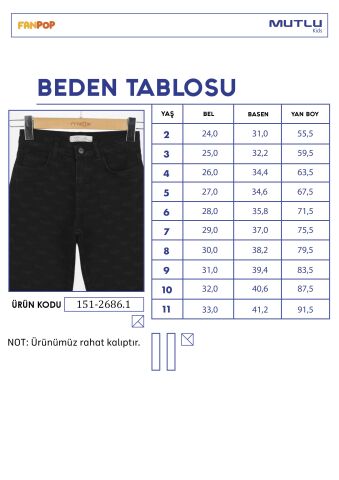 Fiyonk Lazerli Kız Kot Pantolon 11 Yaş