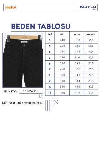 Fiyonk Lazerli Kız Kot Pantolon Siyah - 9 Yaş