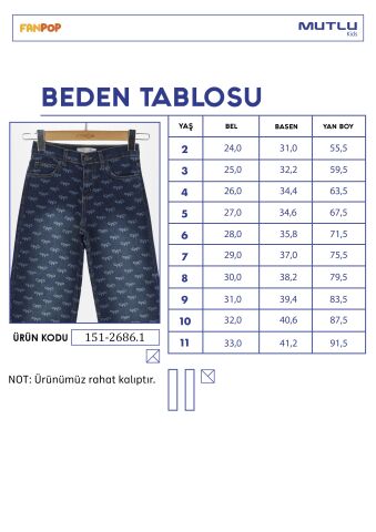Fiyonk Lazerli Kız Kot Pantolon ORTA MAVİ - 6 Yaş