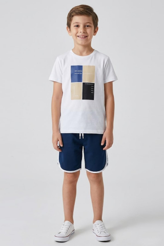 Baskılı Kısa Kol Tişört ve Şort 2’li Erkek Çocuk Takımı İndigo - 9 Yaş