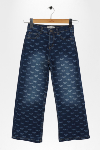 Fiyonk Lazerli Kız Kot Pantolon ORTA MAVİ - 8 Yaş