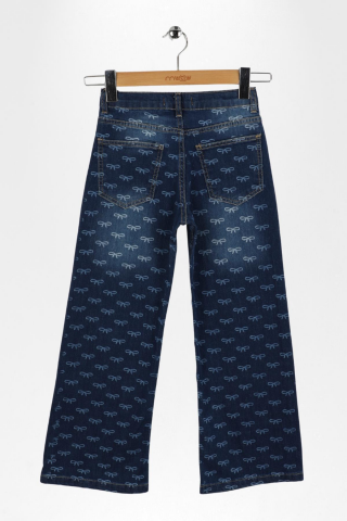 Fiyonk Lazerli Kız Kot Pantolon ORTA MAVİ - 8 Yaş